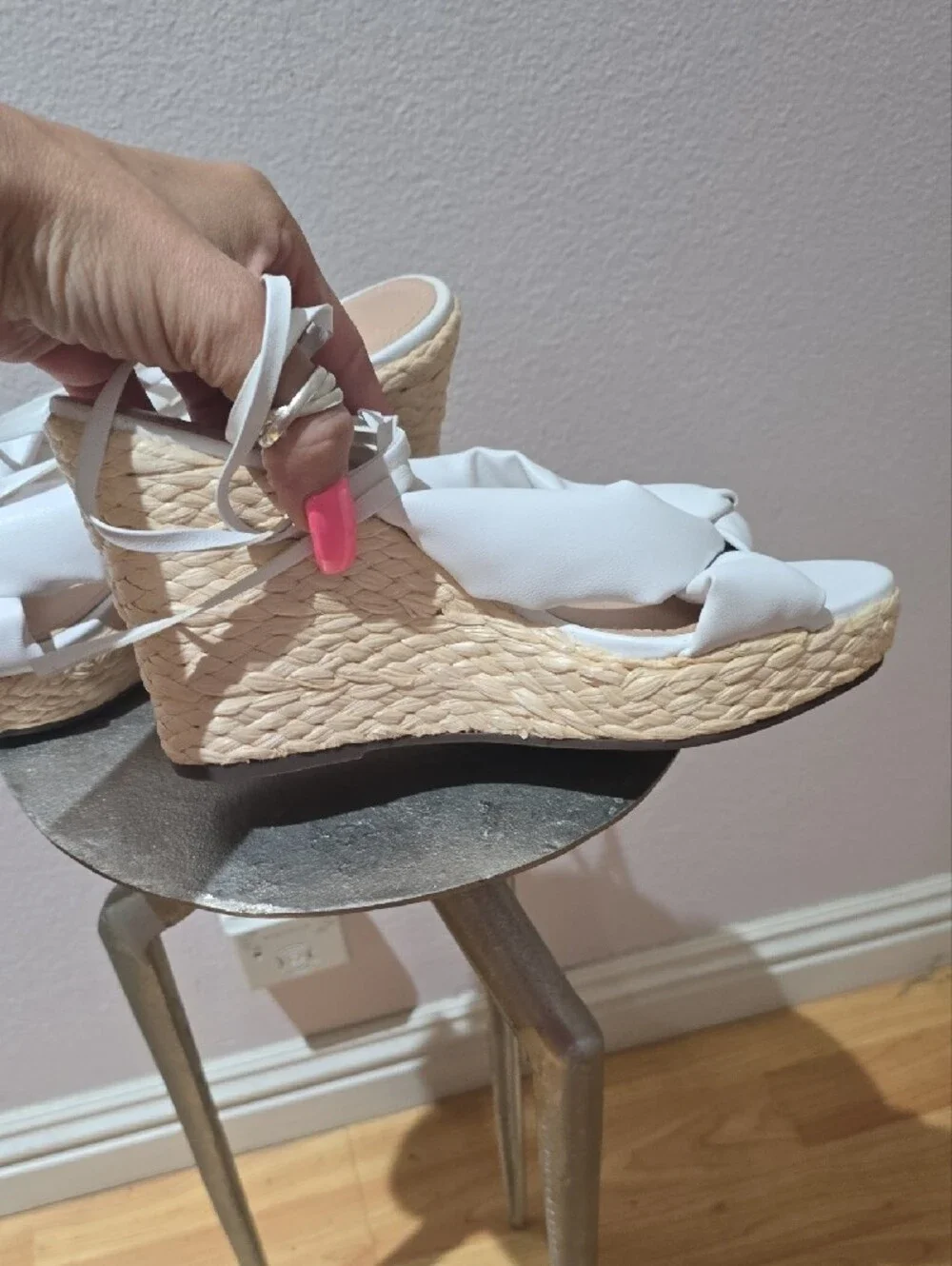 SCHUTZ White Braided Espadrille Wedge Sandals